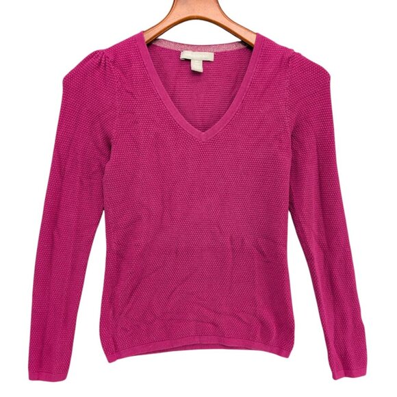 Banana Republic Sweater Womens Pink Long Puff Sleeve V Neck Textured Knit Sz XS - Picture 1 of 7